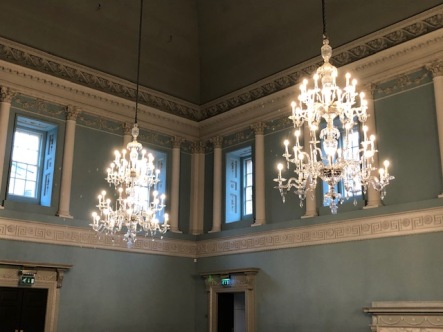 Two of the four Ballroom chandeliers