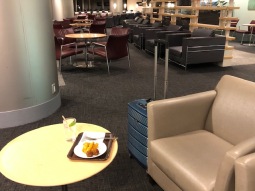Cocktail and appetizers at the Delta First Class Lounge